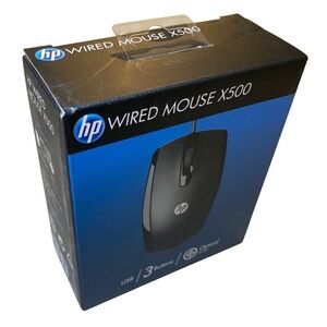 HP X500 Wired USB Mouse Black Optical 3-Button Ambidextrous E5E76AA NIB Sealed